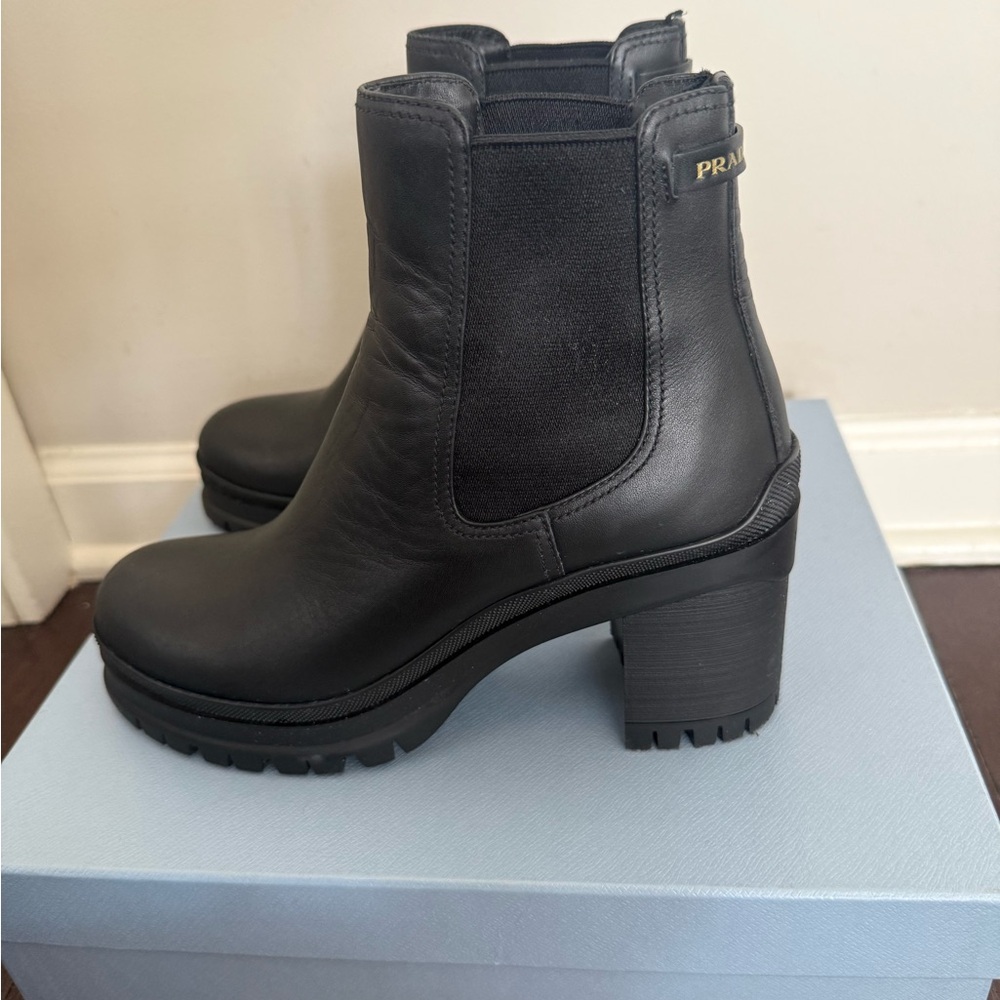 Prada Black Leather Platform Chelsea Boots